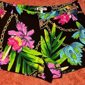 Jennifer Lopez Black Floral High Waist Shorts